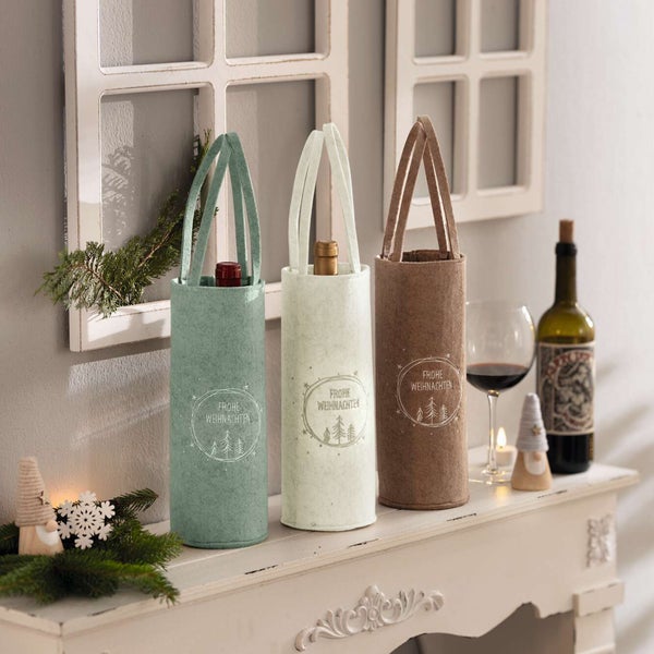 FRANK FLECHTWAREN | Geschenktasche Frohe Weihnachten, 3er Set, FILZ, 10 x 40 cm