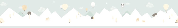 Illustrative Tapete mit Bergen, Heißluftballons und Tieren