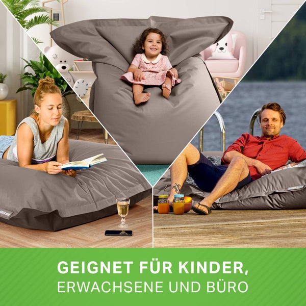 Green Bean Sitzsack XXL 140x180cm 380 Liter Kinder & Erwachsene Bean Bag EPS Perlen Füllung Riesensitzsack Groß Draußen Outdoor Liegekissen Waschbar Wetterfest Lounge Sitzkissen Bodenkissen Khaki