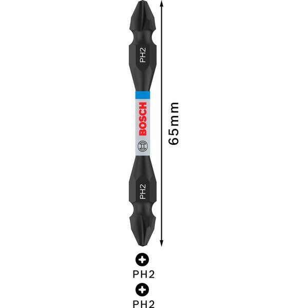 Bosch PRO Impact Schrauberbit mit Doppelklingen und Pick and Click-Einsätzen PH2 65 mm - 2608522526