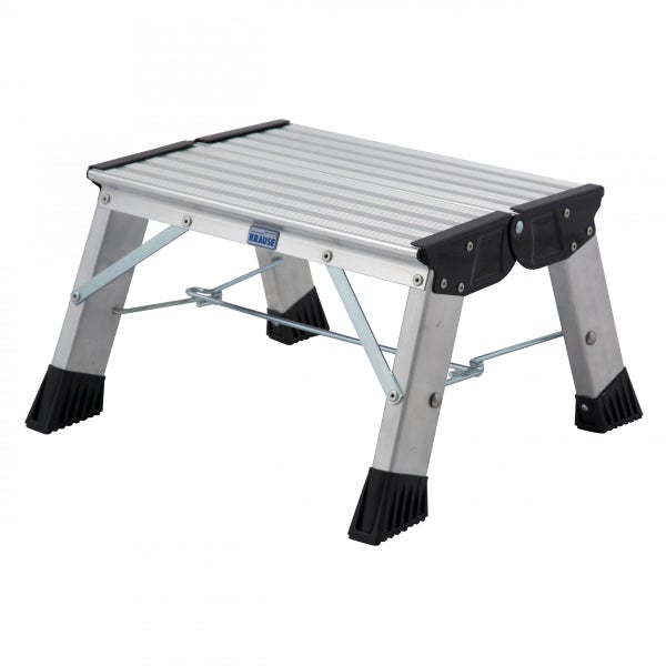 Aluminium Trittschemel mit rutschfesten Füßen und Krause Logo.