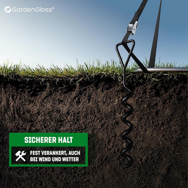 GardenGloss Bodenanker Trampolin Set (4 Stück) – 40cm Robuste Erdanker für Trampolin – Schraubanker zum Eindrehen zur sicheren Befestigung im Boden