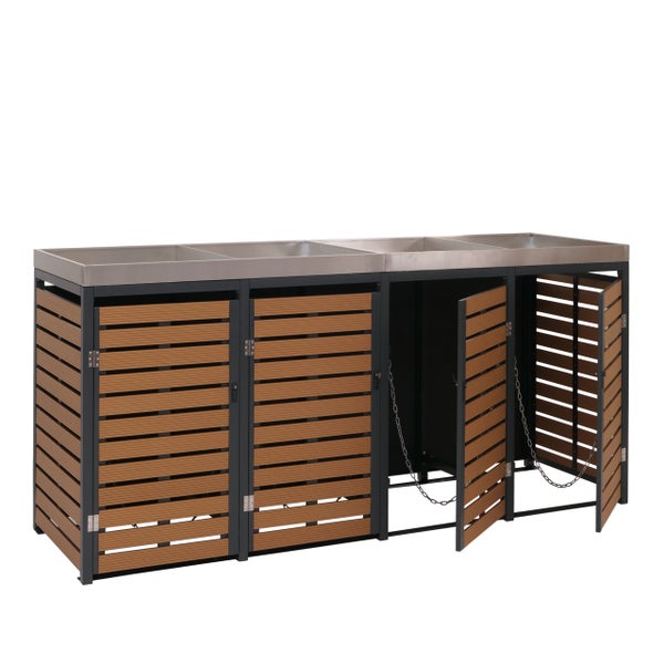 Unterseite einer Terrassenfliese aus Holz-Kunststoff-Verbundwerkstoff mit Gitterstruktur aus Kunststoff und Klicksystem.