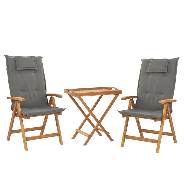 Bistro Set inkl. Kissen klappbar JAVA Akazienholz Graphitgrau