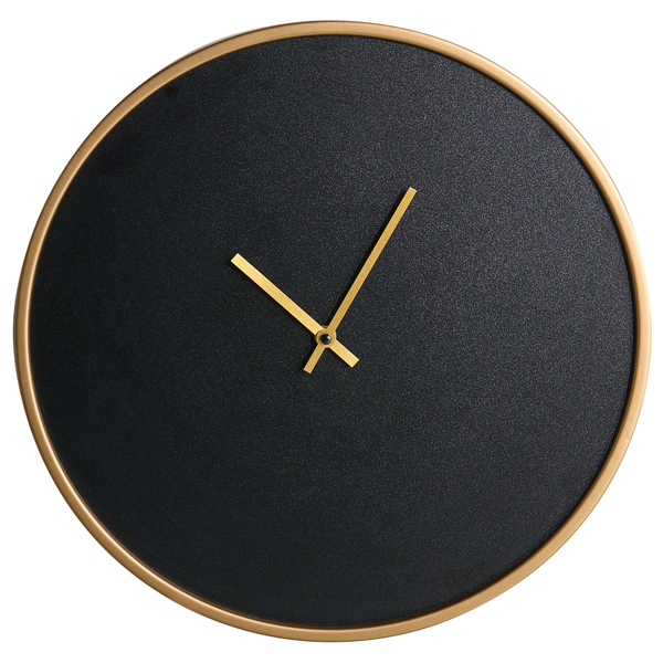 Wanduhr mit schwarzem Zifferblatt und goldenem Rahmen
