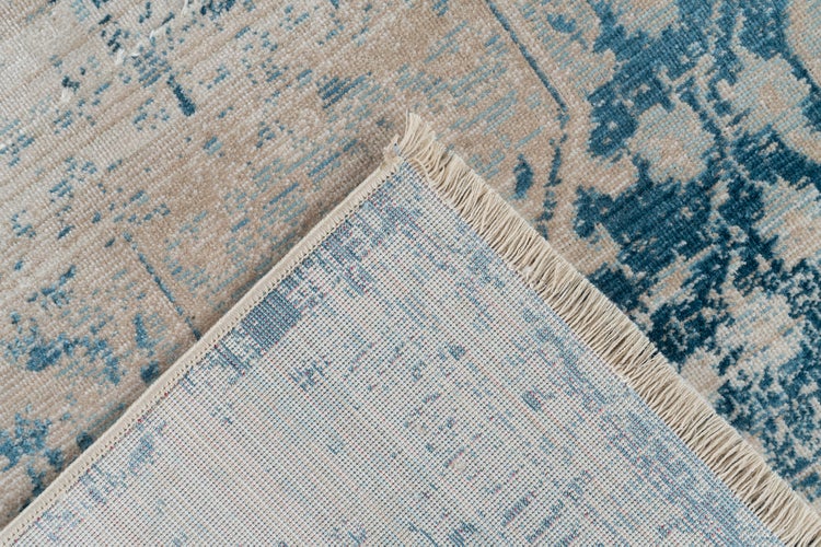 Kurzflor Teppich Thora Blau Vintage, Used-Look 120 x 170 cm