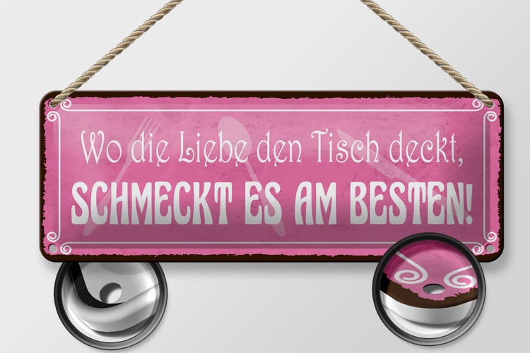 Blechschild Spruch 27x10cm wo Liebe schmeckt es am besten Dekoration