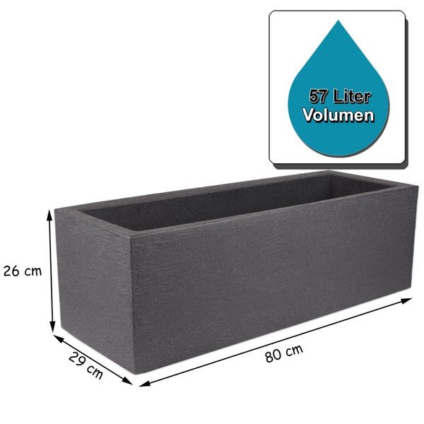 Pflanzkübel 80x30 cm groß - Granitstein-Optik in Anthrazit - Für Außen, frostsicher & wasserdicht - XXL Pflanztopf, Blumenkübel, Blumentopf für Terrasse & Balkon