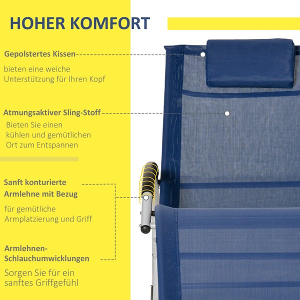Outsunny Schaukelstuhl, Schwingsessel mit Kopfstütze, Stuhl für Garten, 65 x 144 x 83 cm, Mesh und Stahl, blau