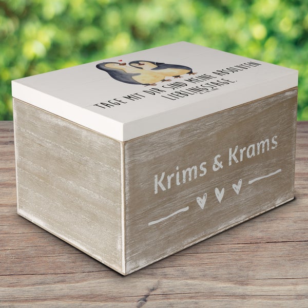 Mr. & Mrs. Panda 25 x 18 cm Holzkiste Pinguin umarmen - Weiß