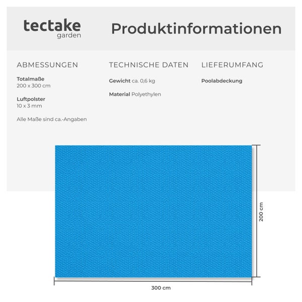 Blaue Poolabdeckung mit Noppenstruktur und dem Aufdruck Deutsche Marke