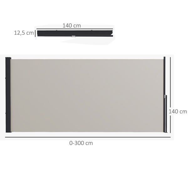 Outsunny Seitenmarkise Ausziehbar,Gartenmarkise, mit UV-Schutz, Windschutz, Metall, für Terrasse, Balkon, 300 x 140cm, Polyester, Hellgrau