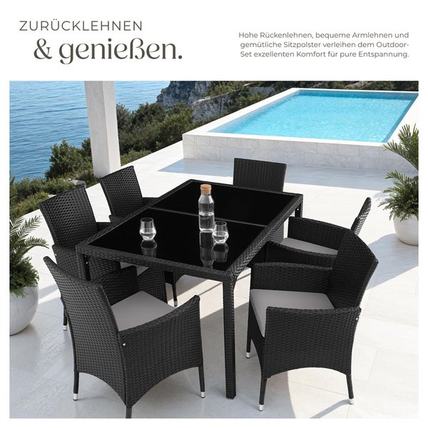 Rattan Sitzgruppe tectake Porto inklusive Schutzhülle für 6 Personen schwarz/grau