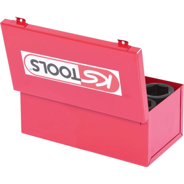 Werkzeugkoffer aus Metall mit KS Tools Logo und Steckschlüsseln
