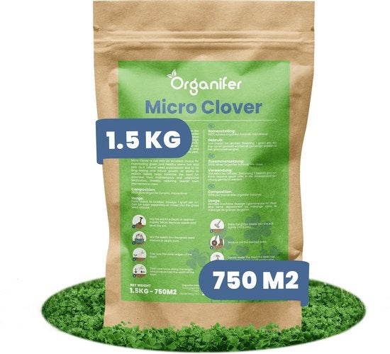 Packung Organifer Micro Clover Rasensamen, 1,5 Kilogramm für 750 Quadratmeter