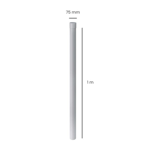 Graues Kunststoff-Abflussrohr mit einer Länge von 1 Meter und einem Durchmesser von 75 Millimetern.