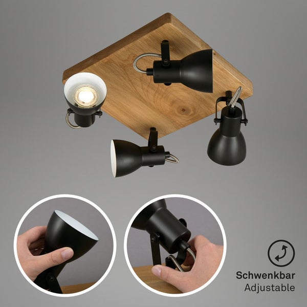 Deckenleuchte Spotleuchte Schwenkbar GU10 35 W schwarz Holz-Metall Briloner