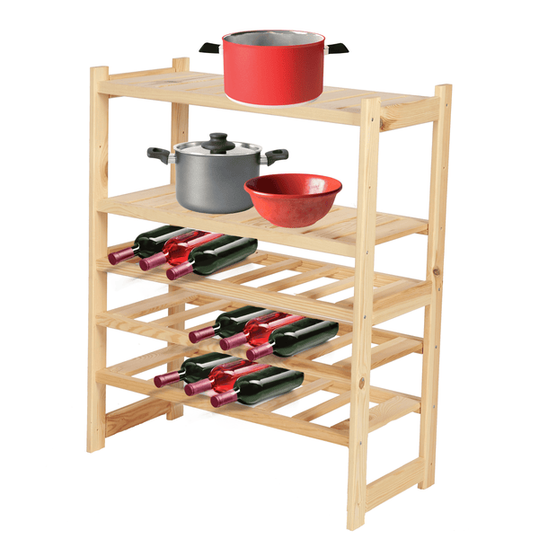 PROREGAL Weinregal SPREEWALD HxBxT 86x70x33cm 18 Flaschen auf 3 Ebenen + 2 Ablagen Massives Kiefernholz Natur