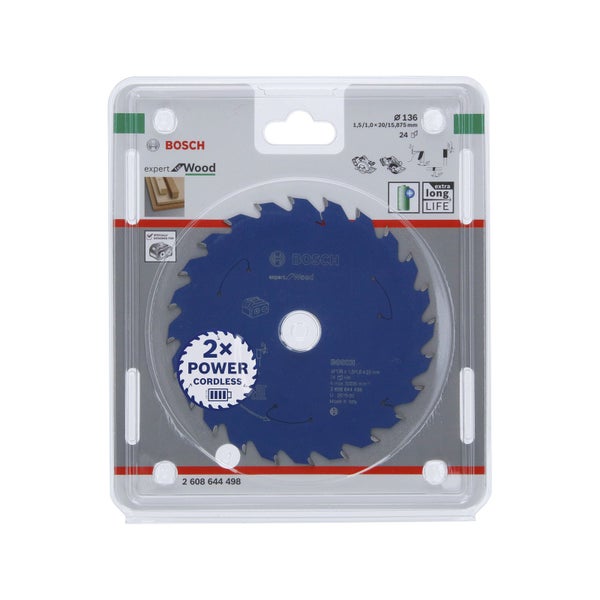Bosch Kreissägeblatt Expert for Wood für Akku-Handkreissägen 136 x 1,5 x 20 mm 24 - 2608644498