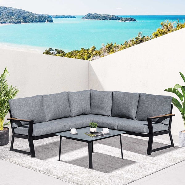 Outsunny 3 tlg. Gartenmöbel-Set, 205L x 72B x 73,5H cm, Aluminium, Polyester, Schaumstoff, grau