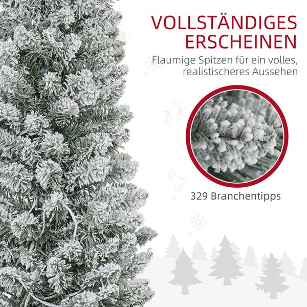 HOMCOM Künstlicher Weihnachtsbaum, 180 cm Christbaum mit 150 LED-Lichten 329 Astspitzen flammhemmend, für Weihnachtsfest, Indoor, Grün+Weiß