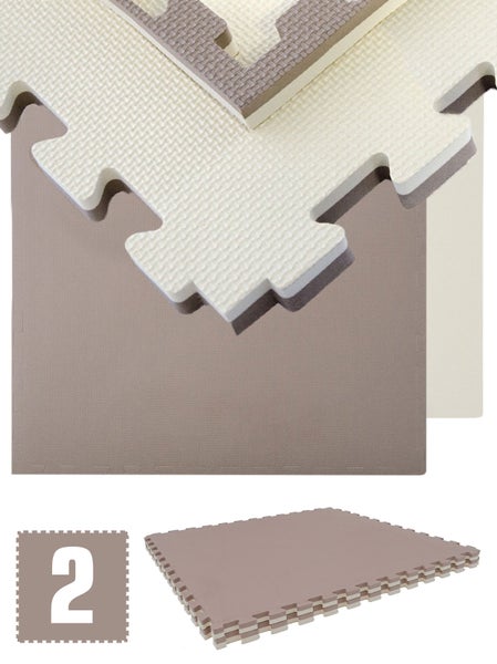 1,6qm Fitnessmatte - 2er Set 90x90x2,5cm Bodenschutzmatte Beige Braun