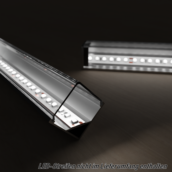 TIVENDIS Led Alu Profil 2 m ER9010 Komplett Set für Strip / Streifen bis 10 mm breit | Abdeckung transparent klar, Endkappen, Befestigungclips | L-Form Winkel Ecke Winkelprofil Eckprofil eloxiert