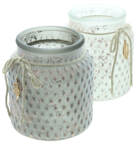 FRANK FLECHTWAREN | Windlicht Kupferblatt, 2er Set, GLAS, METALL, SISAL, Ø 10 x 11 cm