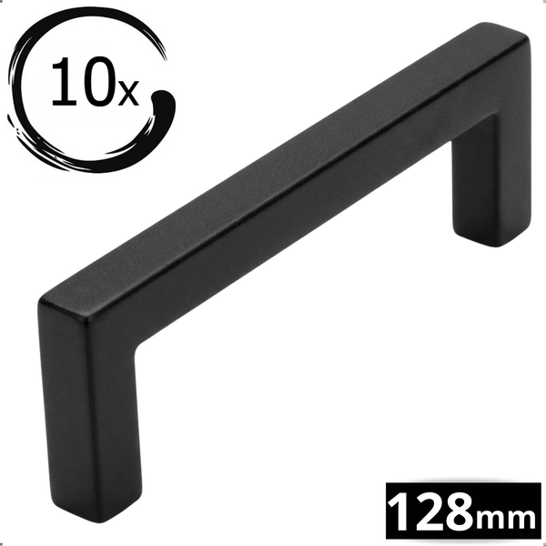 Zehn schwarze Möbelgriffe, Länge 128 Millimeter