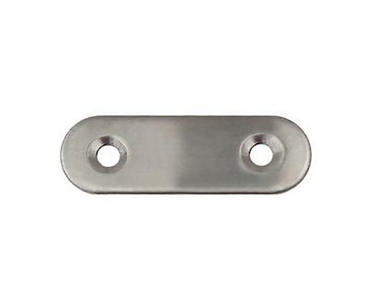 Flachverbinder aus Metall mit zwei Senkbohrungen zur stabilen Verbindung von Holzbauteilen.
