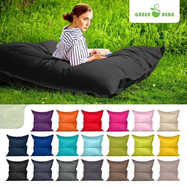 Green Bean Sitzsack XXL 140x180cm 380 Liter Kinder & Erwachsene Bean Bag EPS Perlen Füllung Riesensitzsack Groß Draußen Outdoor Liegekissen Waschbar Wetterfest Lounge Sitzkissen Bodenkissen Schwarz