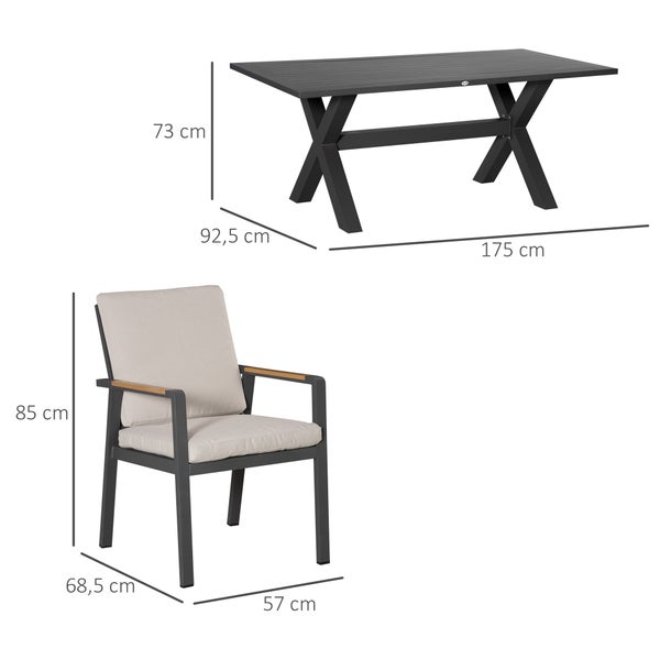 Gartenmöbelsets 175cm x 92,5cm x 73cm, Aluminium Grau