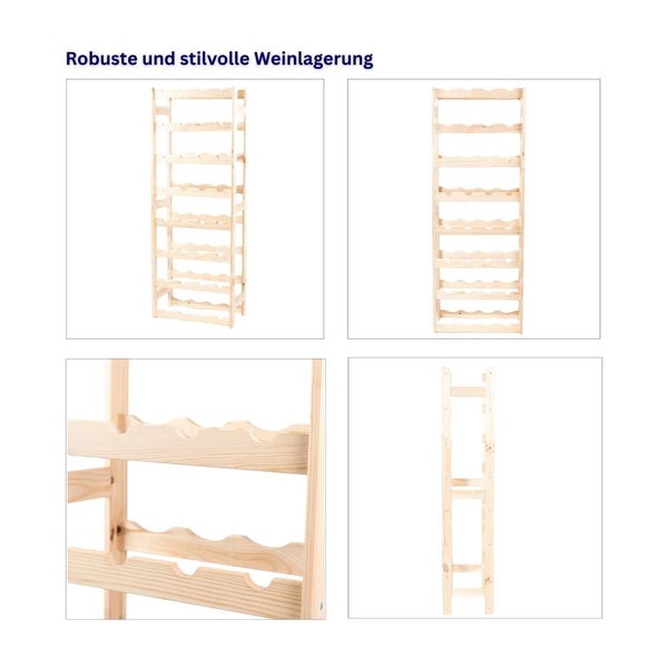 PROREGAL Weinregal Pinotwine HxBxT 166 x 43,4 x 25 cm 44 Flaschen Massives Kiefernholz Natur Unbehandelt