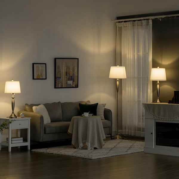 HOMCOM 3-teiliges Stehlampen-Set, 38L x 38B x 162H cm, Stahl, Silber