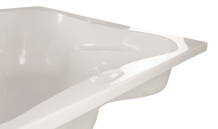 Detailansicht einer rechteckigen Badewanne aus Sanitäracryl mit breitem Wannenrand.