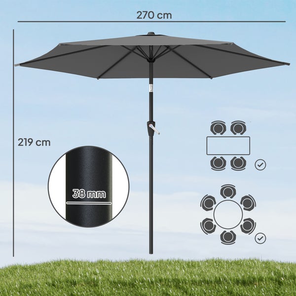 Outsunny Sonnenschirm 270 cm knickbar Balkonschirm mit Kurbel UV 50+ Gartenschirm windfest stabil Marktschirm Sonnenschutz für Garten Balkon Terrasse Dunkelgrau