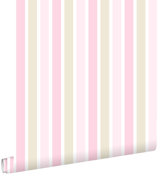 ESTAhome Tapete vertikale Streifen Hellrosa, Beige und Weiß - 53 cm x 10,05 m - 138701