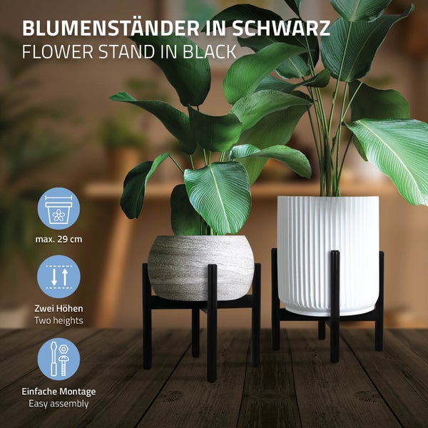 ML-Design 3er Set Blumenständer, Schwarz, aus Holz, 25x25x30 cm, für Blumentöpfe bis 29 cm, robust, Pflanzenständer Blumentopfständer Blumenhocker Blumentopfhalter Deko Blumenregal Pflanzenregal
