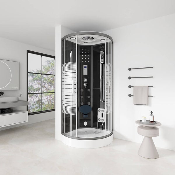 Home Deluxe - Dampfdusche BLACK PEARL - Maße 100 x 100 cm - inkl. Dampffunktion, Regendusche, Radio und Zubehör I Fertigdusche, Dusche, Duschtempel