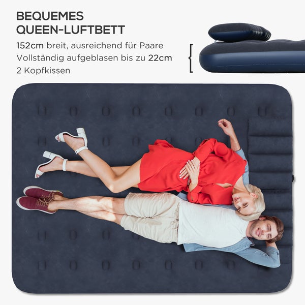 Outsunny Luftbett, Luftmatratze mit Handpumpe, Kopfkissen, Campingbett für 2 Personen, Blau, 203 x 152 x 22 cm