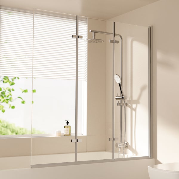 EMKE Badewannenaufsatz 3-teilig 120 x 140 cm – Faltbare Duschwand für Badewanne, 6 mm ESG Sicherheitsglas mit NANO-Beschichtung, klappbar, links oder rechts montierbar