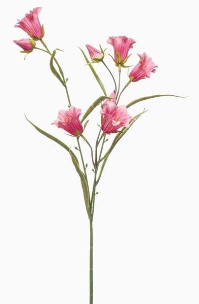 Künstlicher Lisianthus-Zweig mit rosa Blüten und grünen Blättern für die Innendekoration.