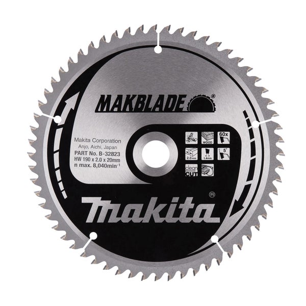 Makita Makblade Sägeblatt mit 60 Zähnen für Holz, 190 x 2,0 x 20 Millimeter