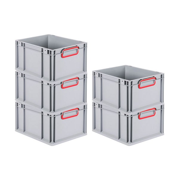 PROREGAL Spar Set 5x Eurobox Nextgen Color HxBxT 22 x 30 x 40 cm 20 Liter Griffe Rot Geschlossen Glatter Boden Eurobehälter Transportbox
