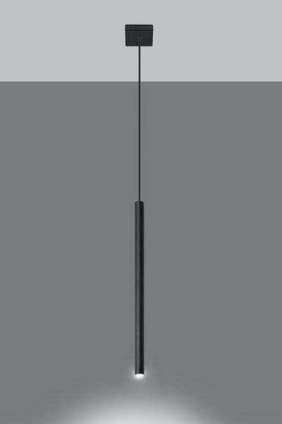 Moderne Pendelleuchte in Zylinderform mit minimalistischem Design und schmalem Leuchtkörper.