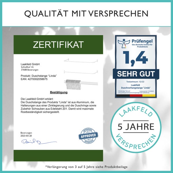 Duschvorhangstange L Form & Duschstange U Form 4 in 1 System inkl. 12 Ringe - Stabile Winkelstange Duschvorhang ohne Deckenhalterung - Duschstange Ecke Rostfrei - Duschvorhangstange Badewanne & Dusche