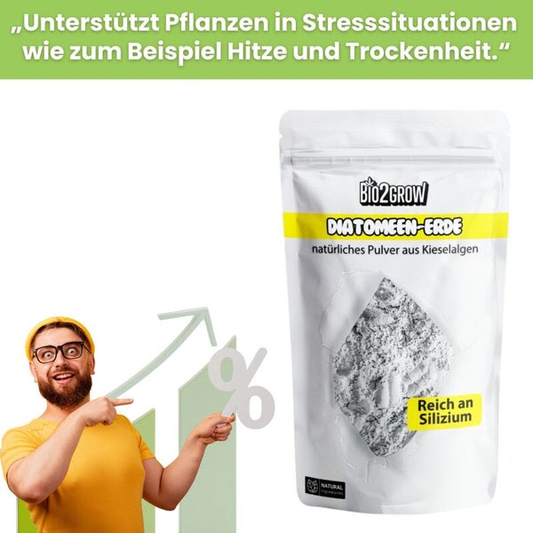 Packung Bio2Grow Diatomeenerde, natürliches Pulver aus Kieselalgen zur Unterstützung von Pflanzen in Stresssituationen