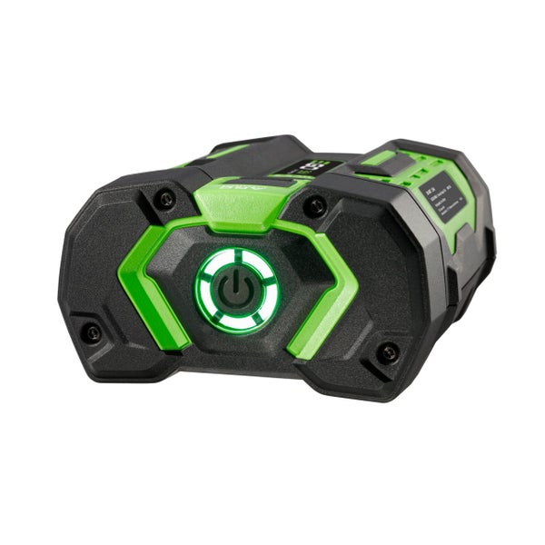 EGO Power Plus Akku 56 Volt ARC-Lithium in Schwarz und Grün mit leuchtender Ladestandsanzeige.