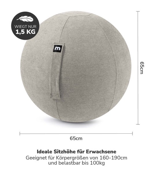 Grauer Sitzball mit den Maßen 65 x 65 Zentimeter