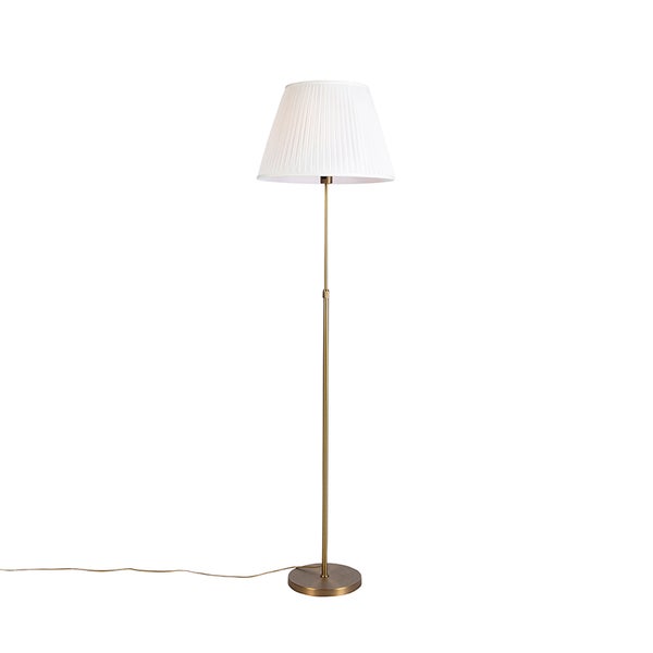 QAZQA - Landhaus I Vintage I Rustikal Bronze Stehleuchte I Stehlampe I Standleuchte I Lampe I Leuchte mit Plisse Creme 45 cm verstellbar - Parte I Wohnzimmer I Schlafzimmer - Stahl Zylinder I Länglich